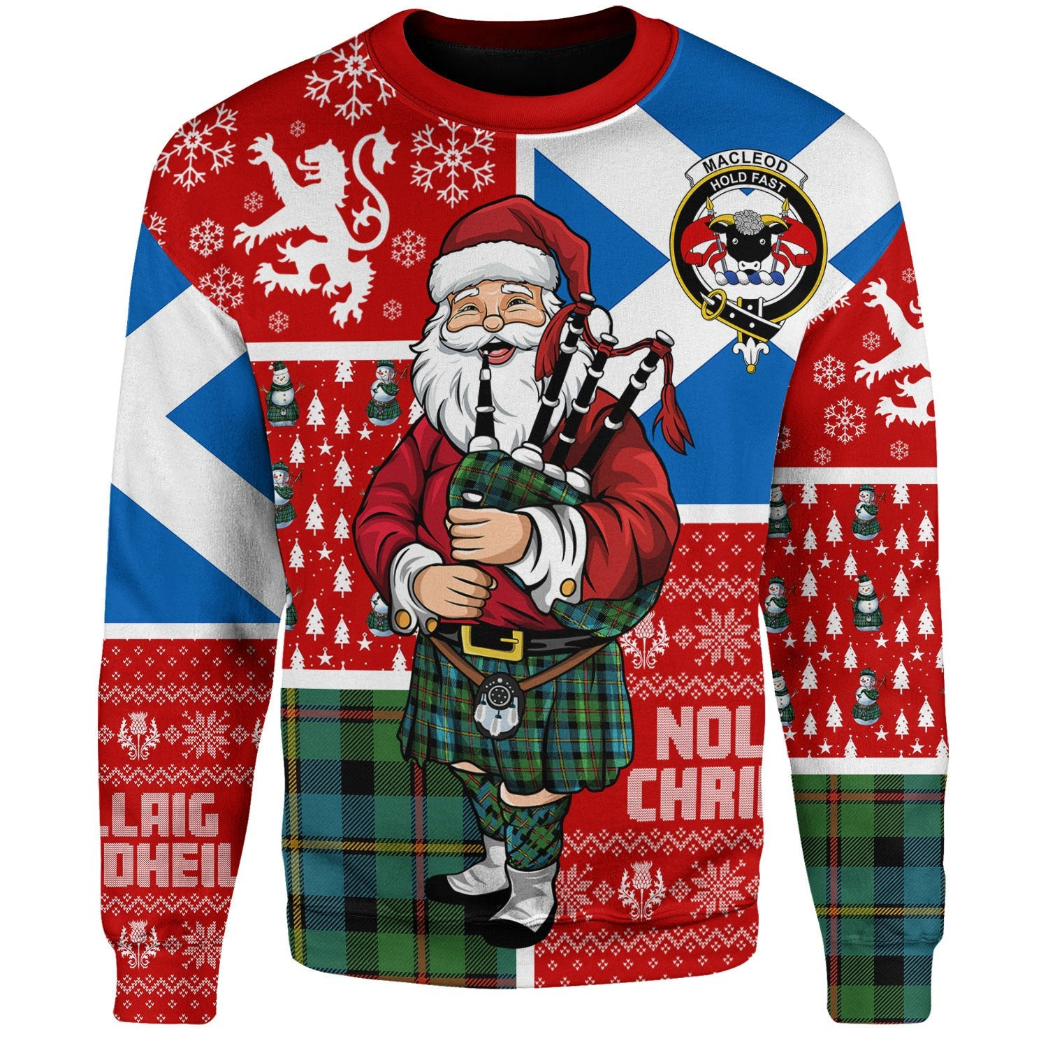 ScotsTee Shop Scottish MacLeod of Skeabost Ancient Clan Badge Tartan Ugly Christmas Knitted Sweater Scotland Christmas Santa