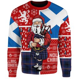 ScotsTee Shop Scottish MacIver of Strome Modern Clan Badge Tartan Ugly Christmas Knitted Sweater Scotland Christmas Santa