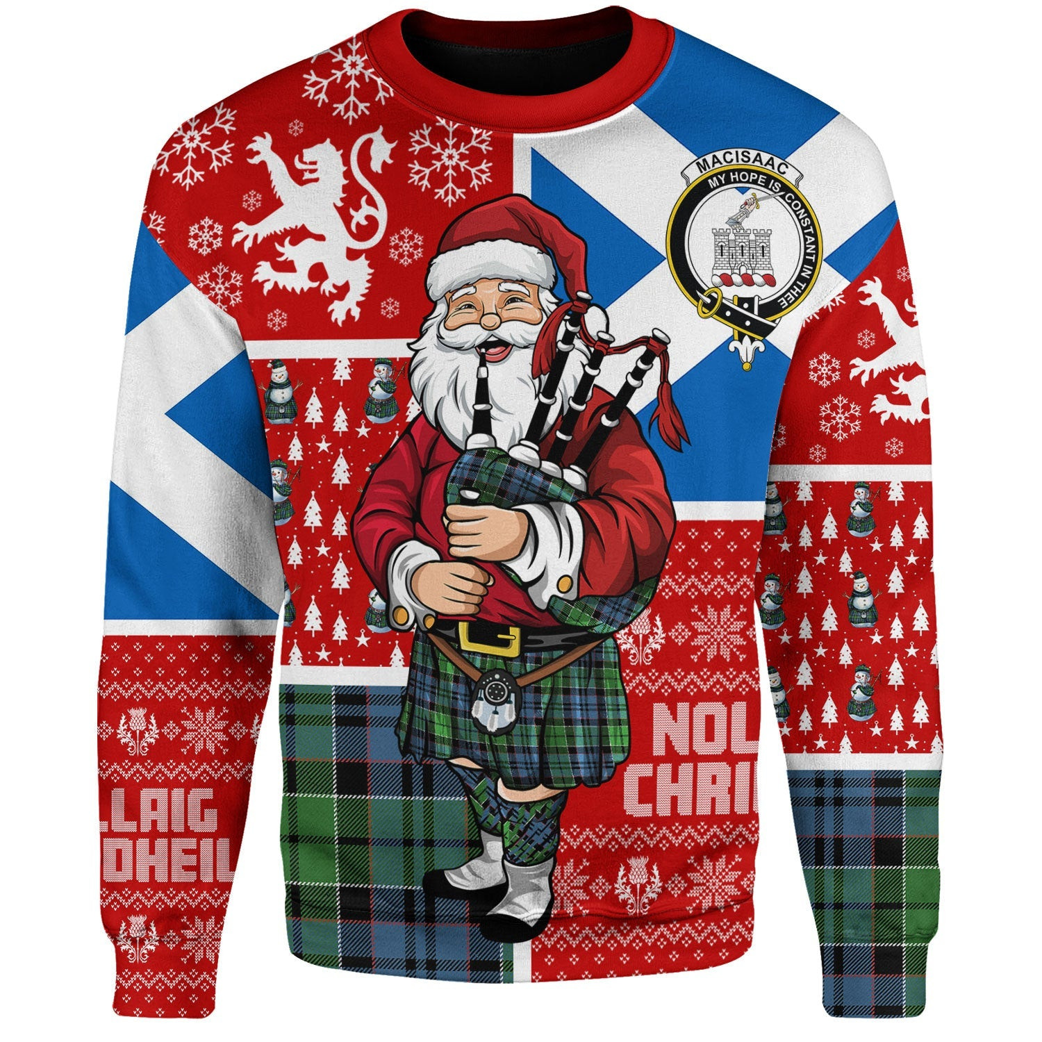 ScotsTee Shop Scottish MacIsaac Modern Clan Badge Tartan Ugly Christmas Knitted Sweater Scotland Christmas Santa