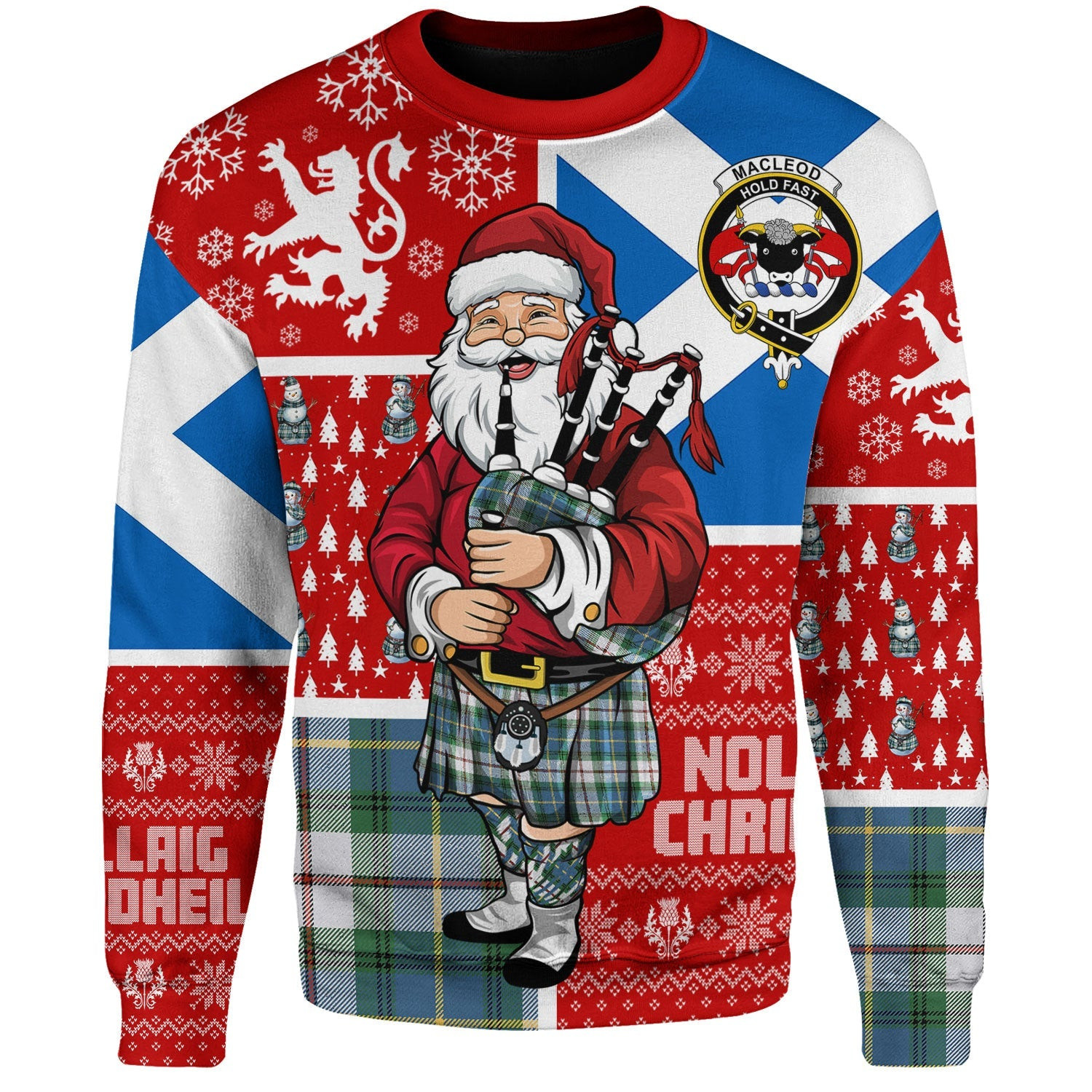ScotsTee Shop Scottish MacLeod of California Ancient Clan Badge Tartan Ugly Christmas Knitted Sweater Scotland Christmas Santa