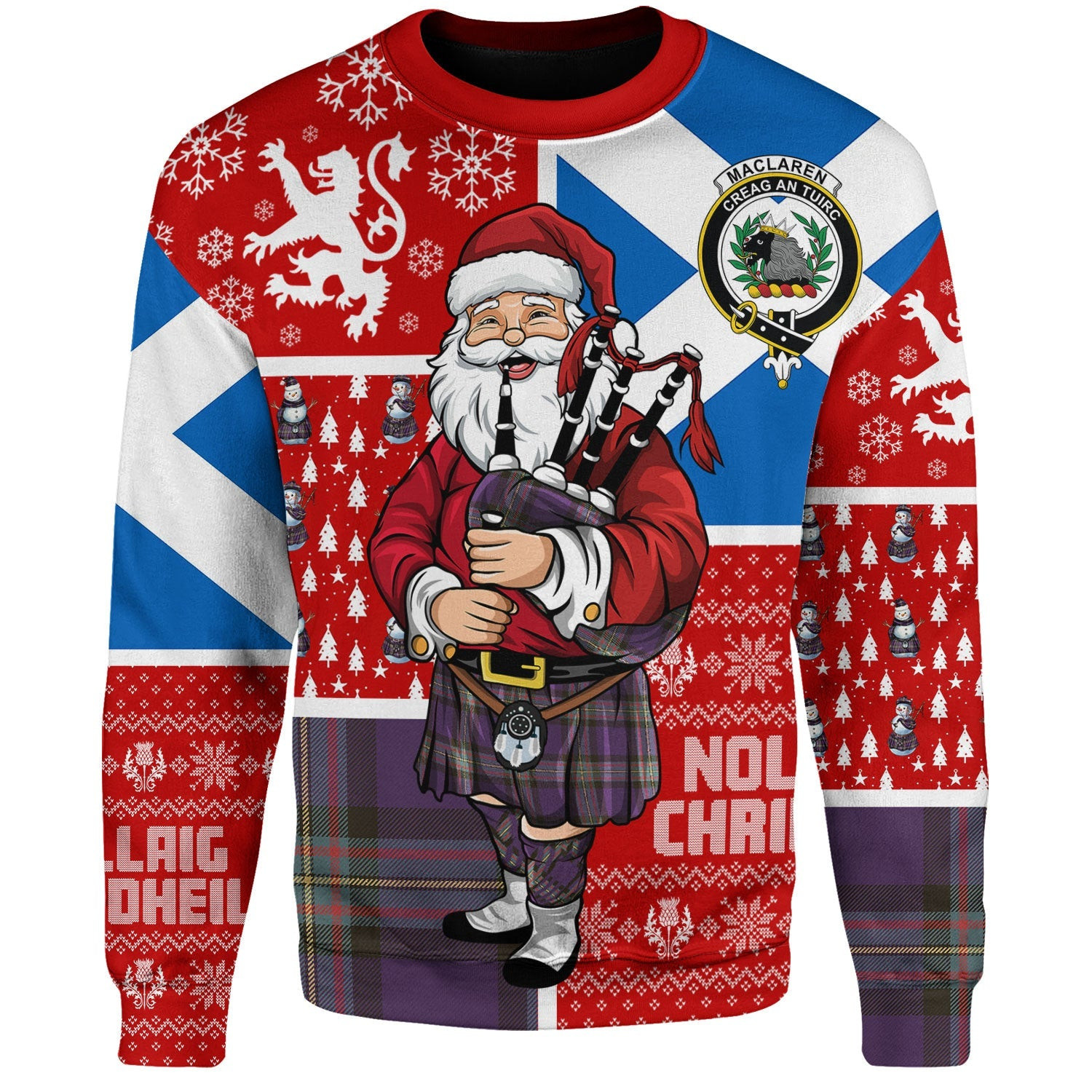 ScotsTee Shop Scottish MacLaren of Broich Weathered Clan Badge Tartan Ugly Christmas Knitted Sweater Scotland Christmas Santa