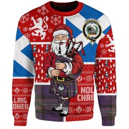 ScotsTee Shop Scottish MacLaren of Broich Weathered Clan Badge Tartan Ugly Christmas Knitted Sweater Scotland Christmas Santa