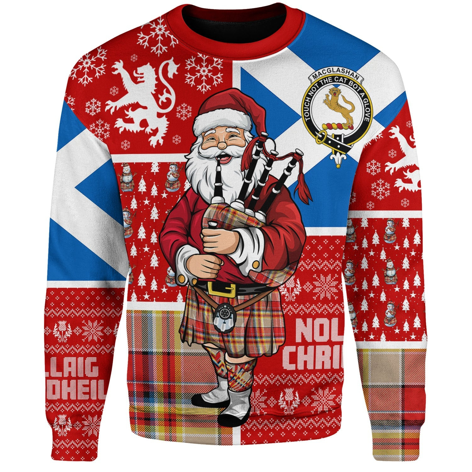 ScotsTee Shop Scottish MacGlashan Modern Clan Badge Tartan Ugly Christmas Knitted Sweater Scotland Christmas Santa
