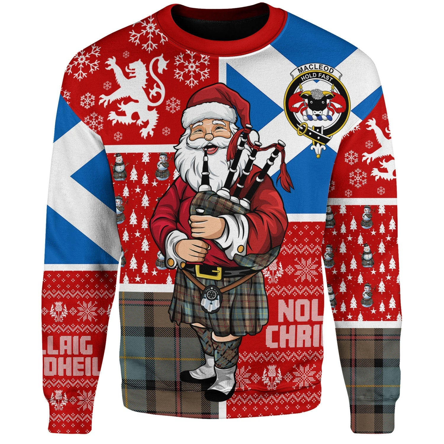 ScotsTee Shop Scottish MacLeod of Assynt Weathered Clan Badge Tartan Ugly Christmas Knitted Sweater Scotland Christmas Santa