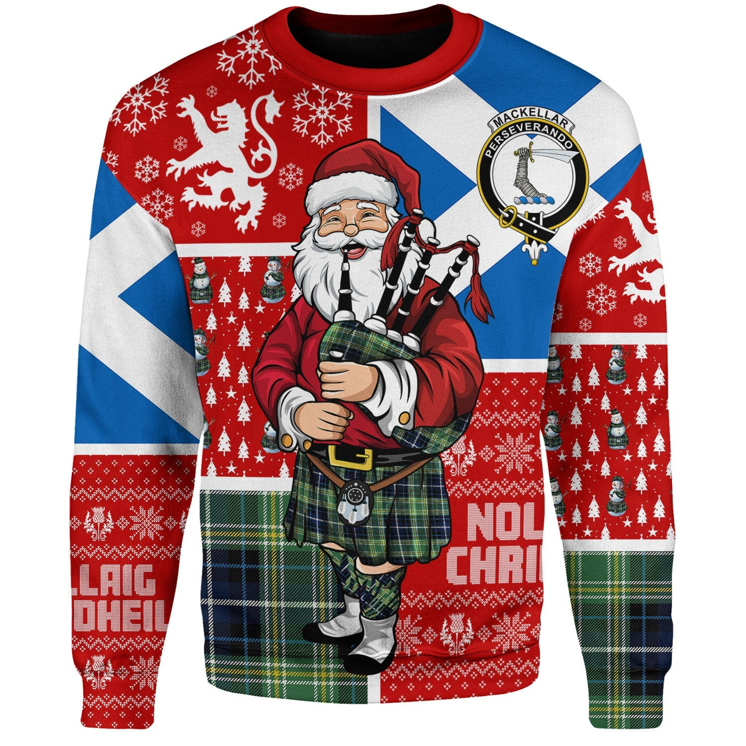 ScotsTee Shop Scottish MacKellar Modern Clan Badge Tartan Ugly Christmas Knitted Sweater Scotland Christmas Santa
