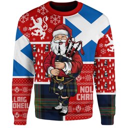 ScotsTee Shop Scottish MacLaren of Broich Modern Clan Badge Tartan Ugly Christmas Knitted Sweater Scotland Christmas Santa