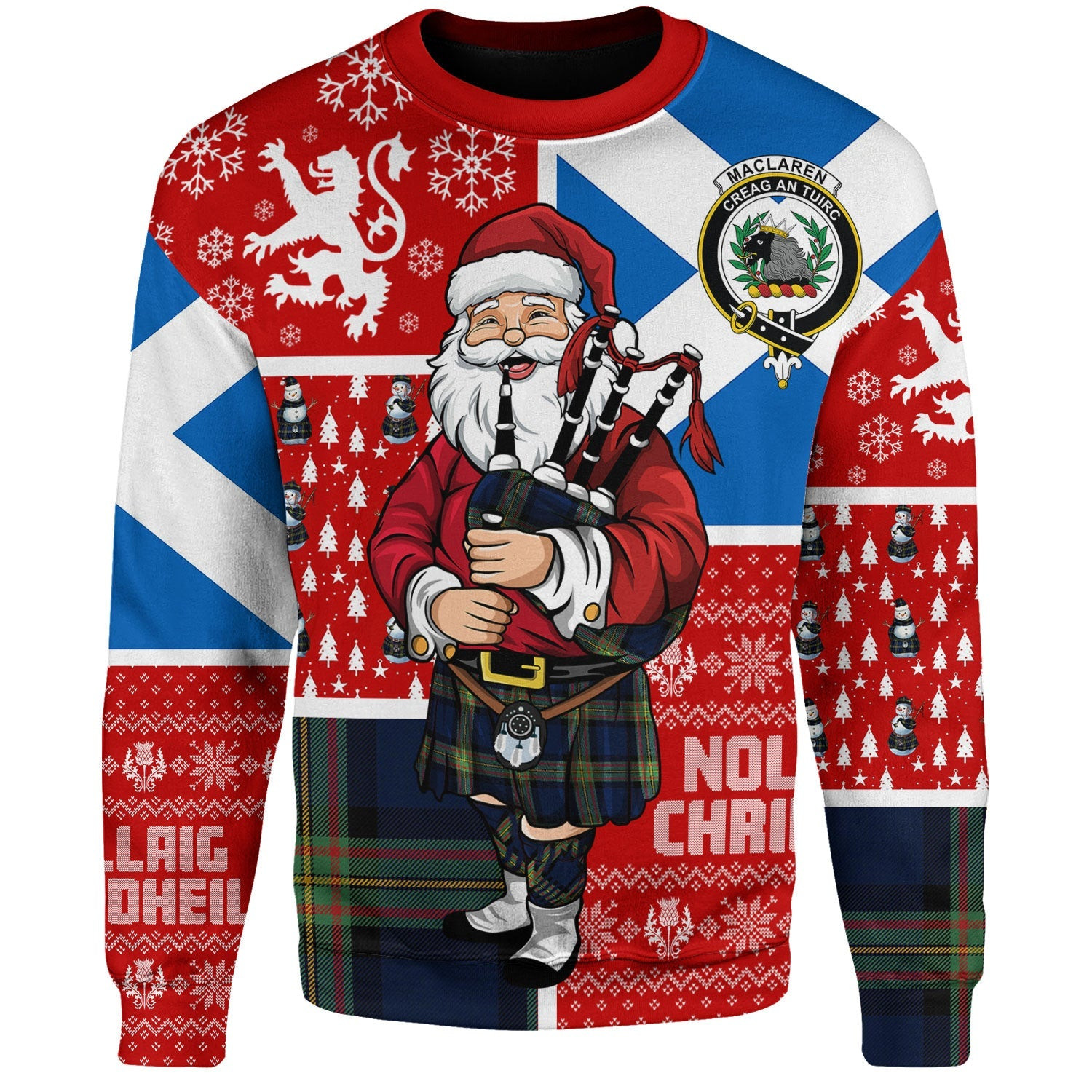 ScotsTee Shop Scottish MacLaren of Broich Modern Clan Badge Tartan Ugly Christmas Knitted Sweater Scotland Christmas Santa