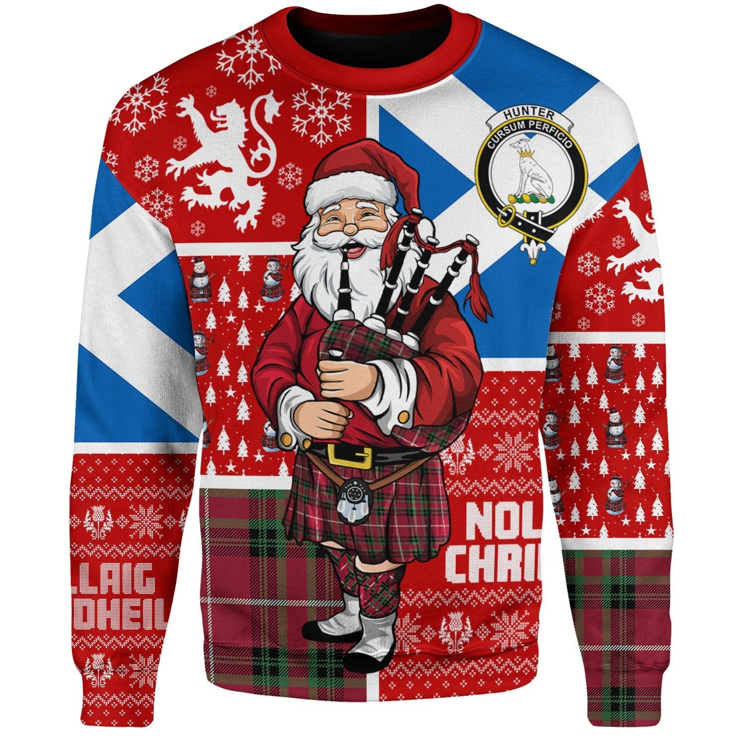 ScotsTee Shop Scottish Hunter of Bute (Michael Maroon) Modern Clan Badge Tartan Ugly Christmas Knitted Sweater Scotland Christmas Santa