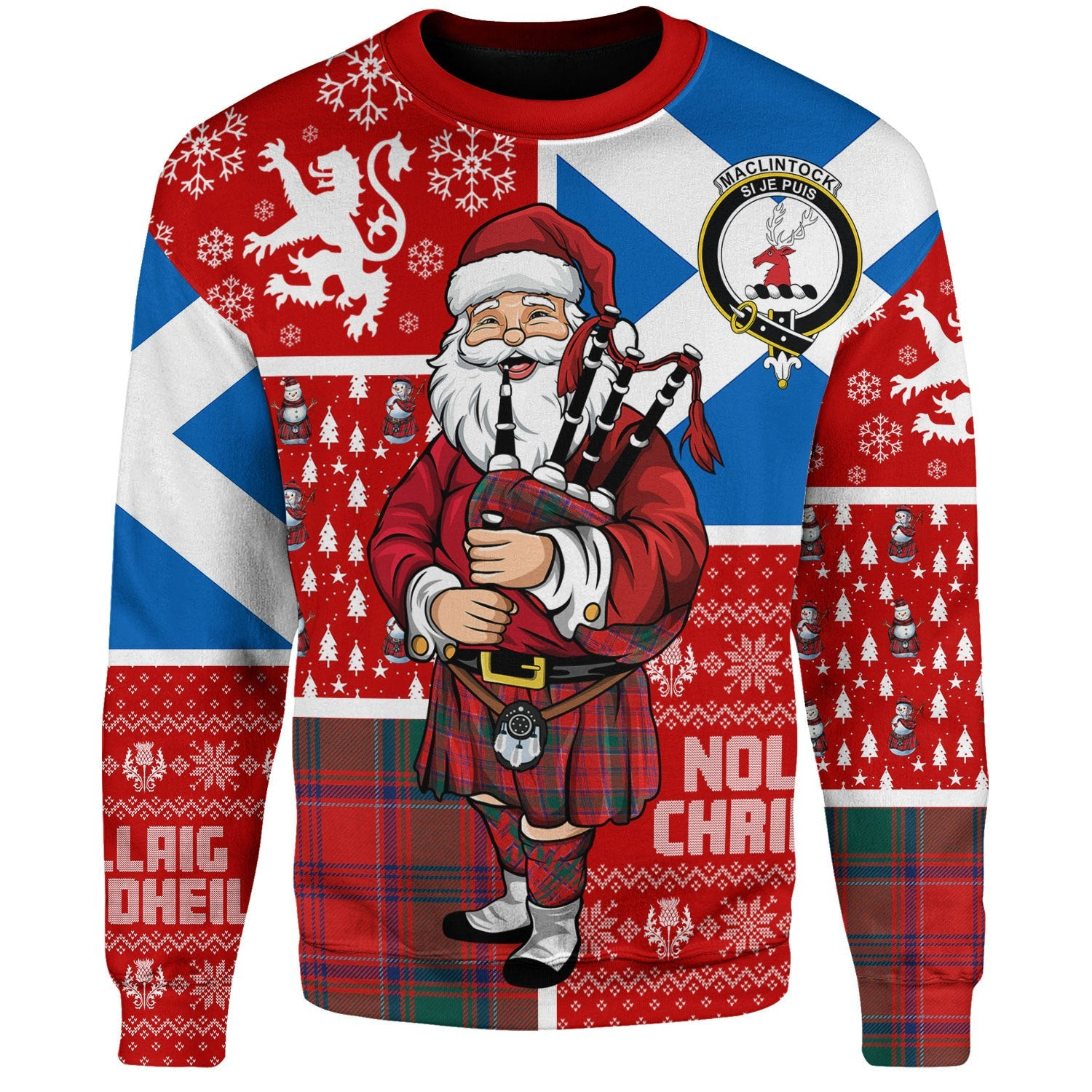 ScotsTee Shop Scottish MacLintock Modern Clan Badge Tartan Ugly Christmas Knitted Sweater Scotland Christmas Santa