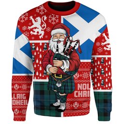 ScotsTee Shop Scottish MacKirdy Modern Clan Badge Tartan Ugly Christmas Knitted Sweater Scotland Christmas Santa