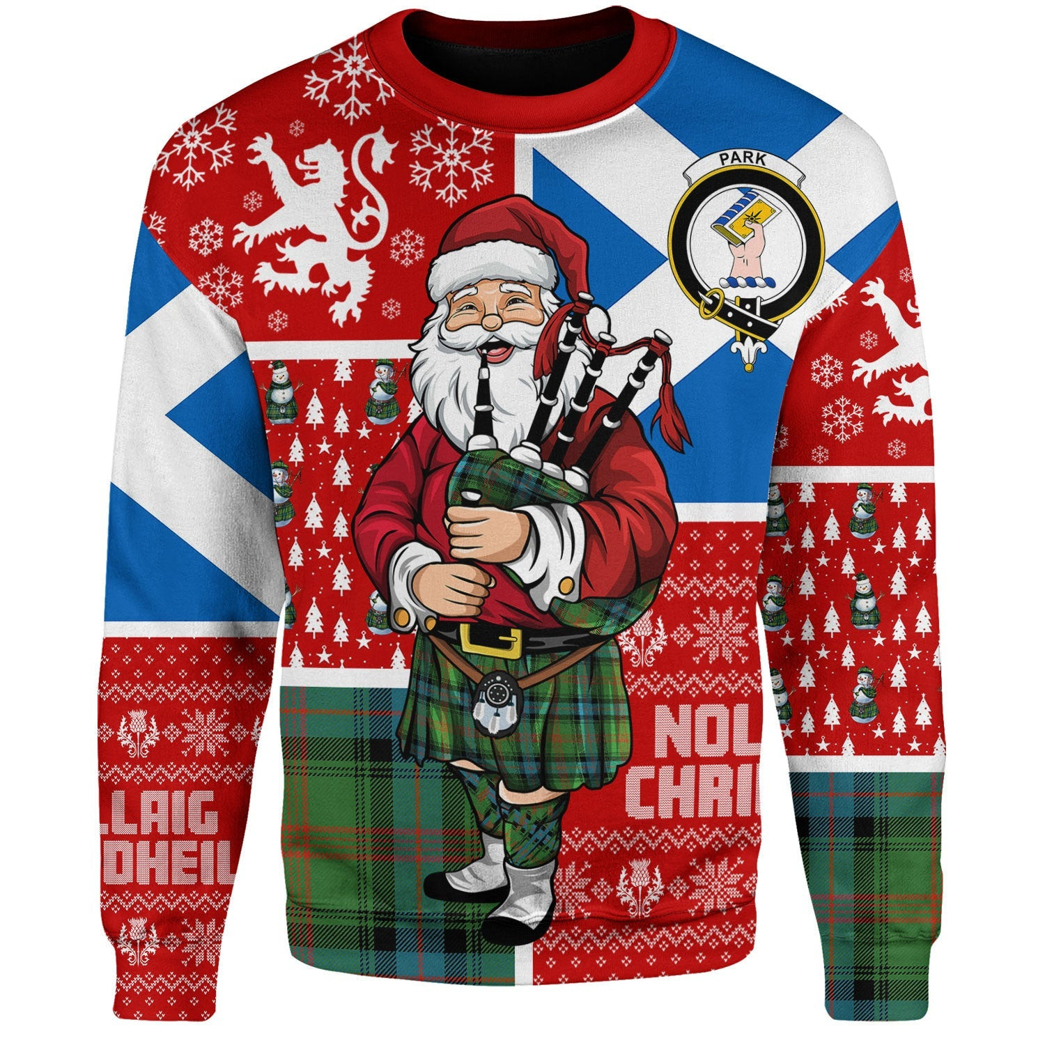 ScotsTee Shop Scottish Park Ancient Clan Badge Tartan Ugly Christmas Knitted Sweater Scotland Christmas Santa