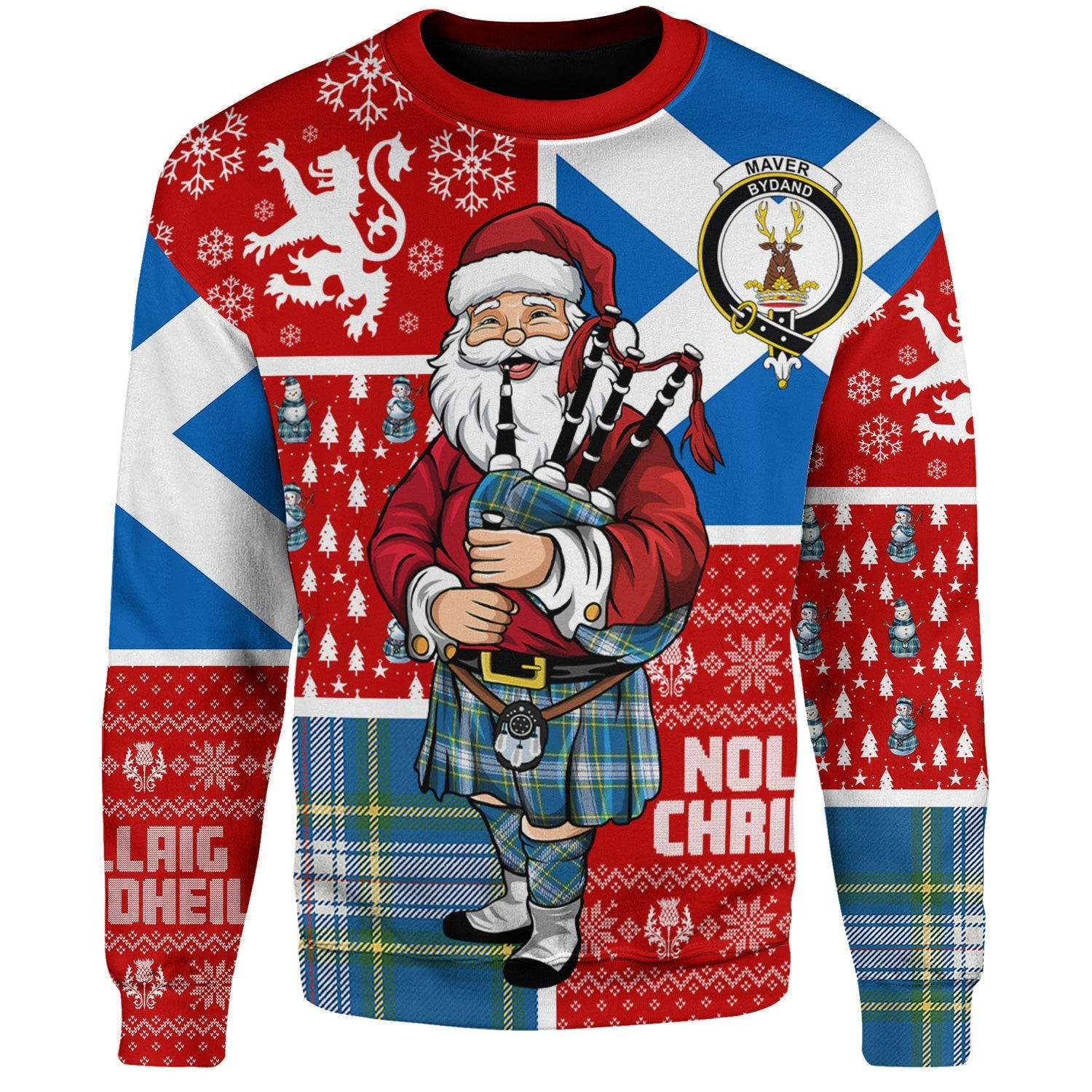 ScotsTee Shop Scottish Maver Dress Ancient Clan Badge Tartan Ugly Christmas Knitted Sweater Scotland Christmas Santa