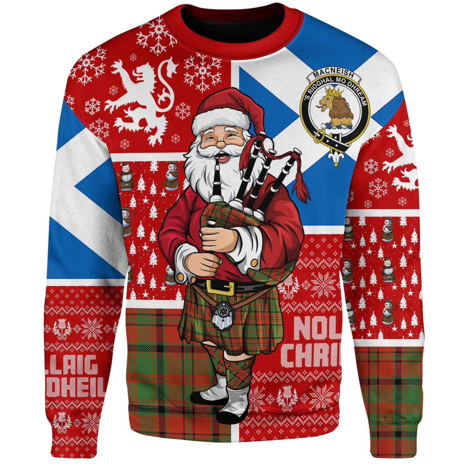 ScotsTee Shop Scottish MacNeish Ancient Clan Badge Tartan Ugly Christmas Knitted Sweater Scotland Christmas Santa