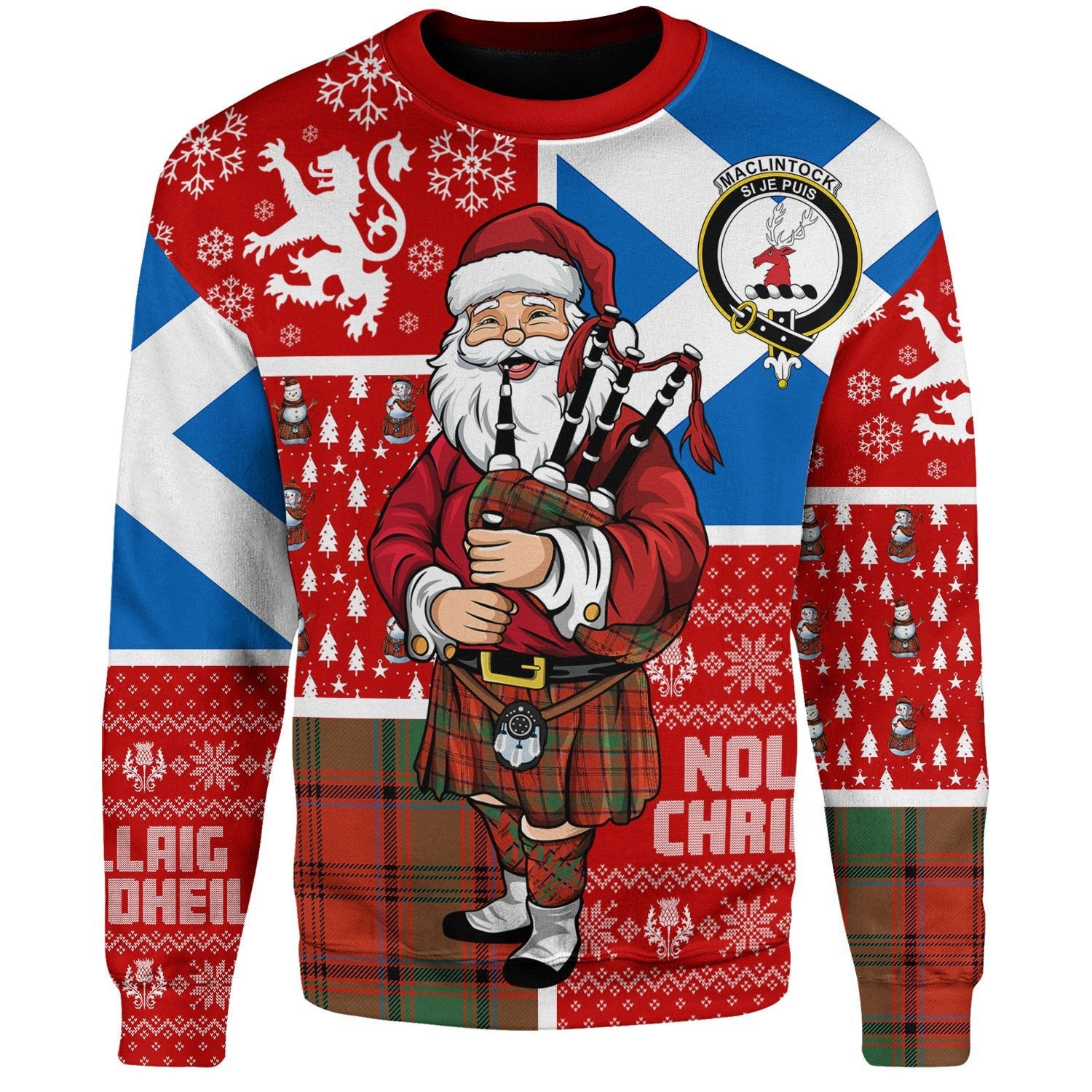 ScotsTee Shop Scottish MacLintock Ancient Clan Badge Tartan Ugly Christmas Knitted Sweater Scotland Christmas Santa