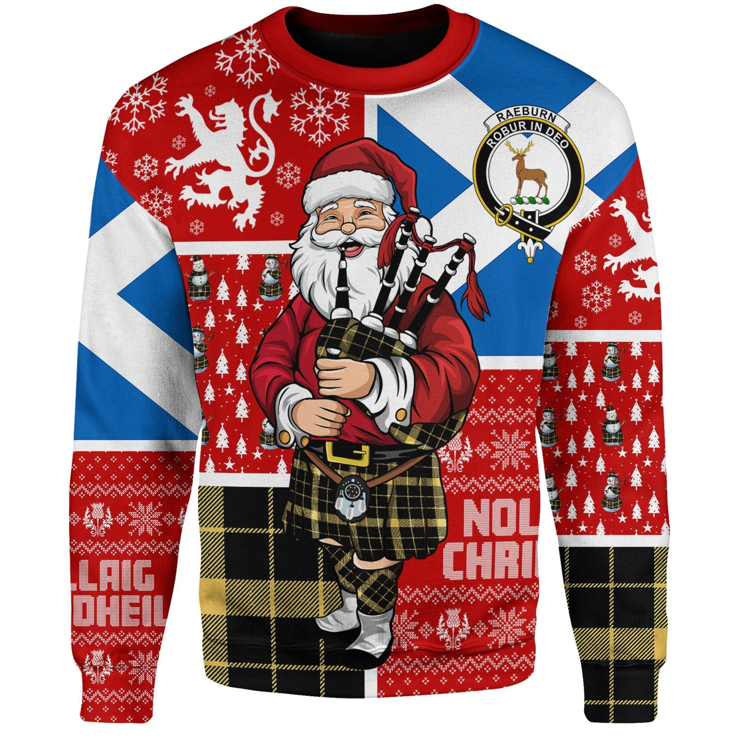 ScotsTee Shop Scottish Raeburn Ancient Clan Badge Tartan Ugly Christmas Knitted Sweater Scotland Christmas Santa