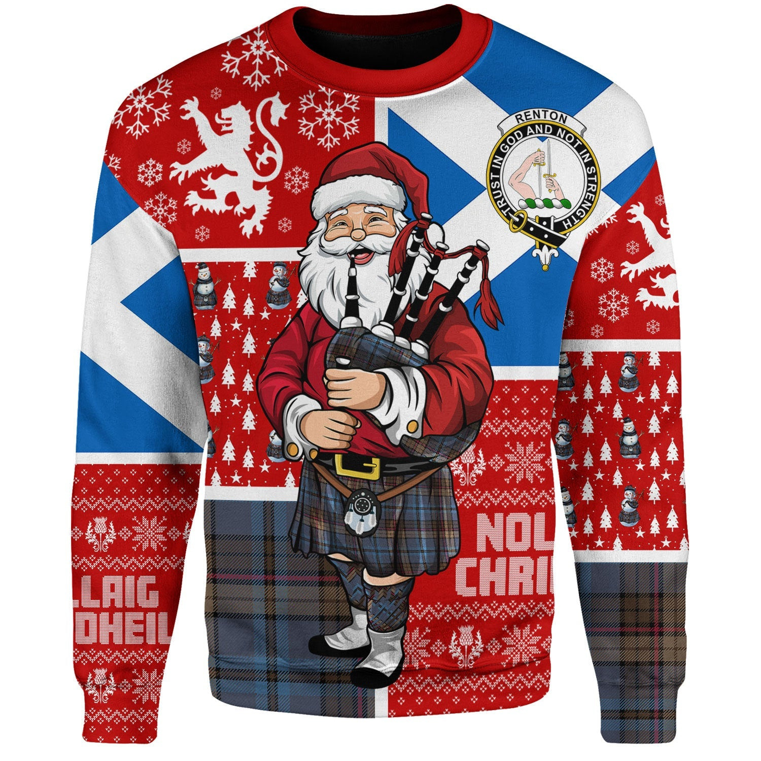 ScotsTee Shop Scottish Renton Modern Clan Badge Tartan Ugly Christmas Knitted Sweater Scotland Christmas Santa