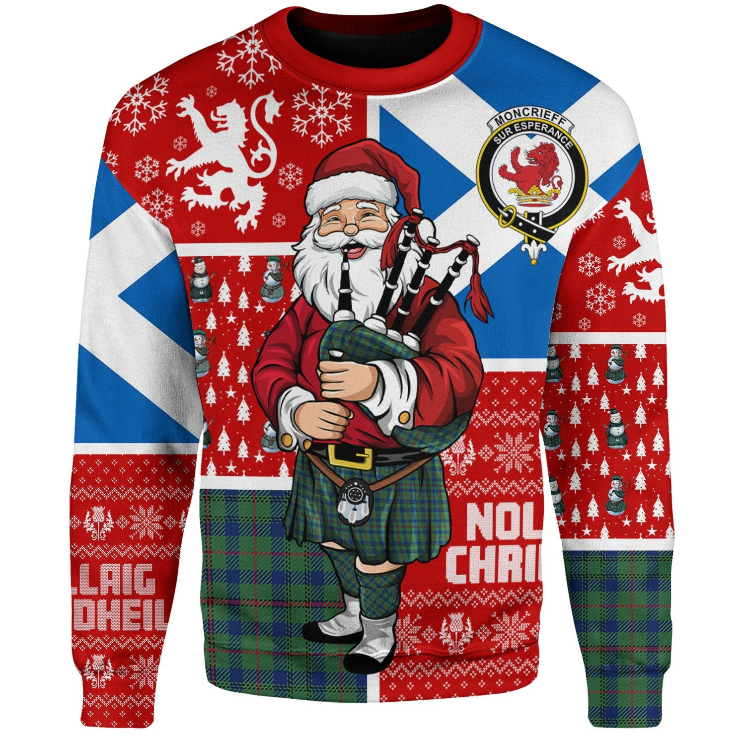 ScotsTee Shop Scottish Moncrieffe of Atholl Modern Clan Badge Tartan Ugly Christmas Knitted Sweater Scotland Christmas Santa
