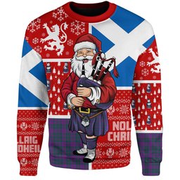 ScotsTee Shop Scottish Rae Modern Clan Badge Tartan Ugly Christmas Knitted Sweater Scotland Christmas Santa