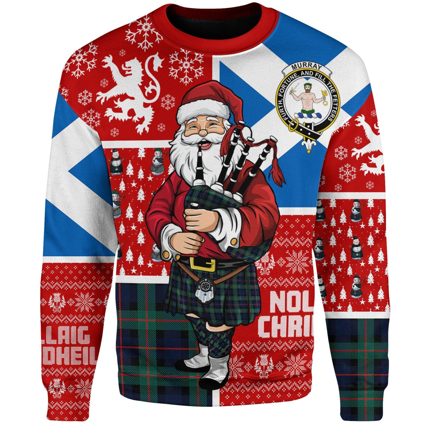 ScotsTee Shop Scottish Murray of Atholl variation (Murray of Atholl; variation) Modern Clan Badge Tartan Ugly Christmas Knitted Sweater Scotland Christmas Santa