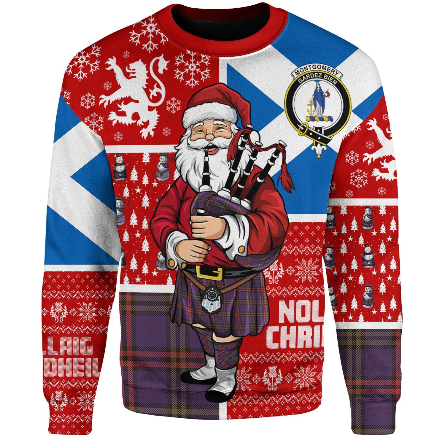 ScotsTee Shop Scottish Montgomery Weathered Clan Badge Tartan Ugly Christmas Knitted Sweater Scotland Christmas Santa