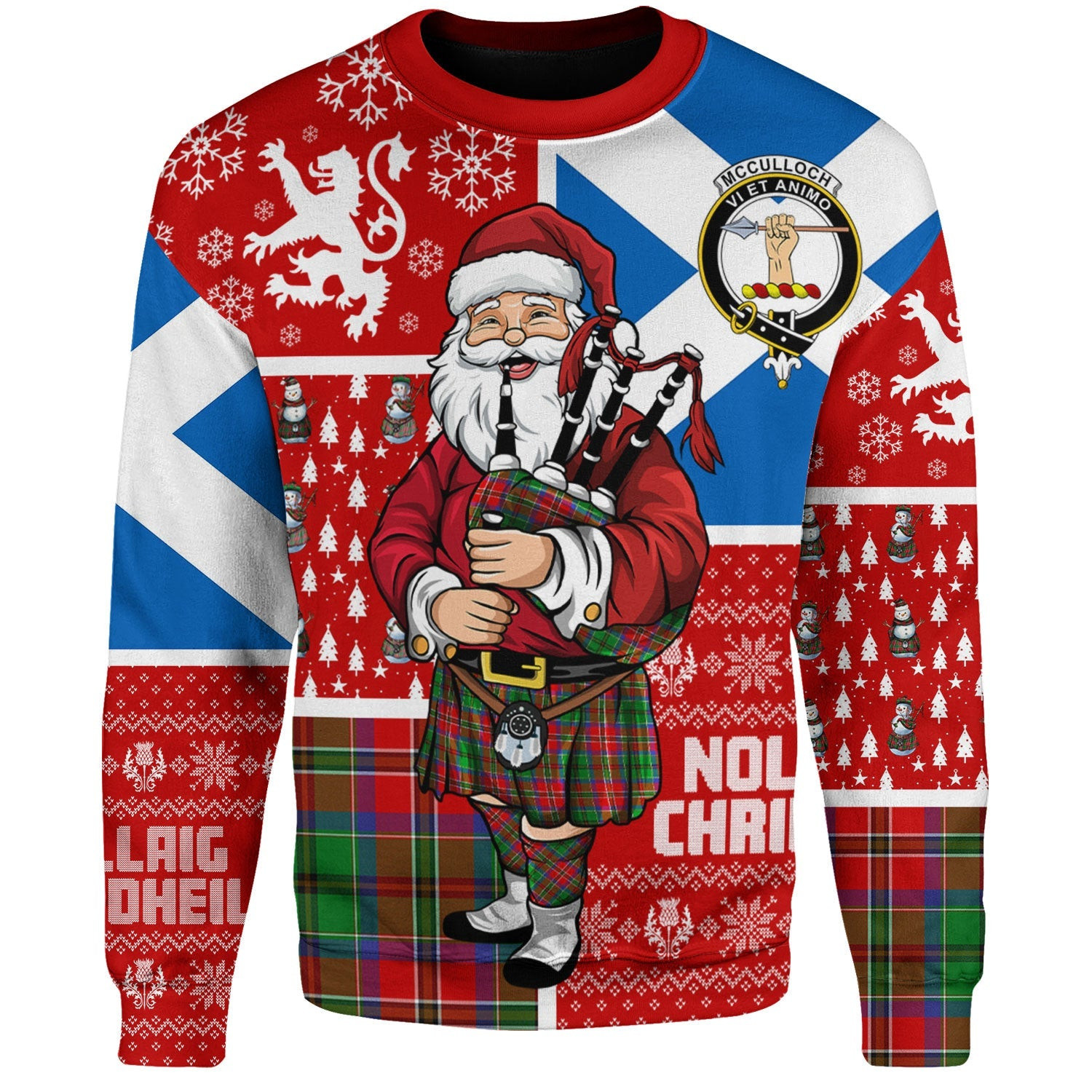 ScotsTee Shop Scottish McCulloch Clan Badge Tartan Ugly Christmas Knitted Sweater Scotland Christmas Santa