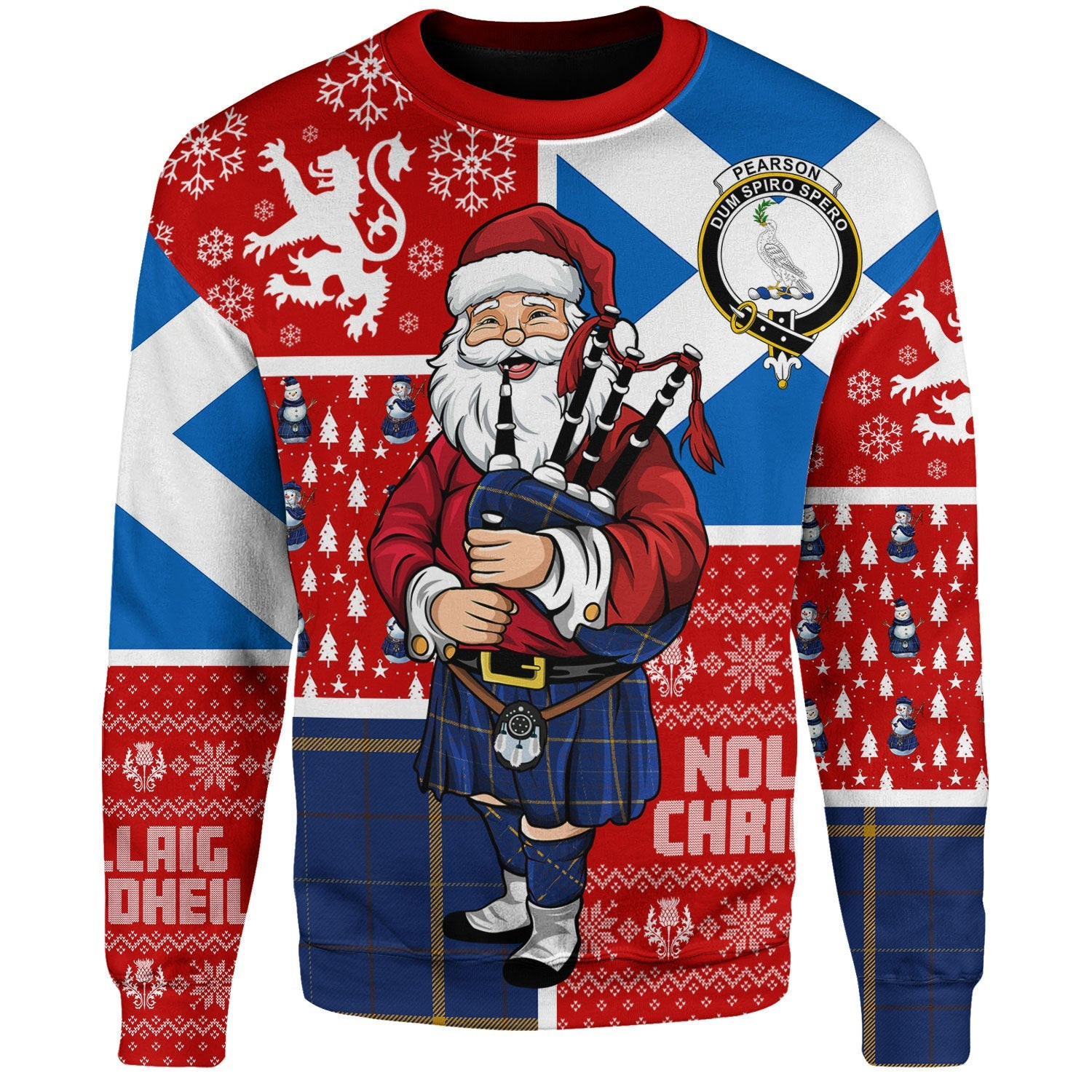 ScotsTee Shop Scottish Pearson Modern Clan Badge Tartan Ugly Christmas Knitted Sweater Scotland Christmas Santa