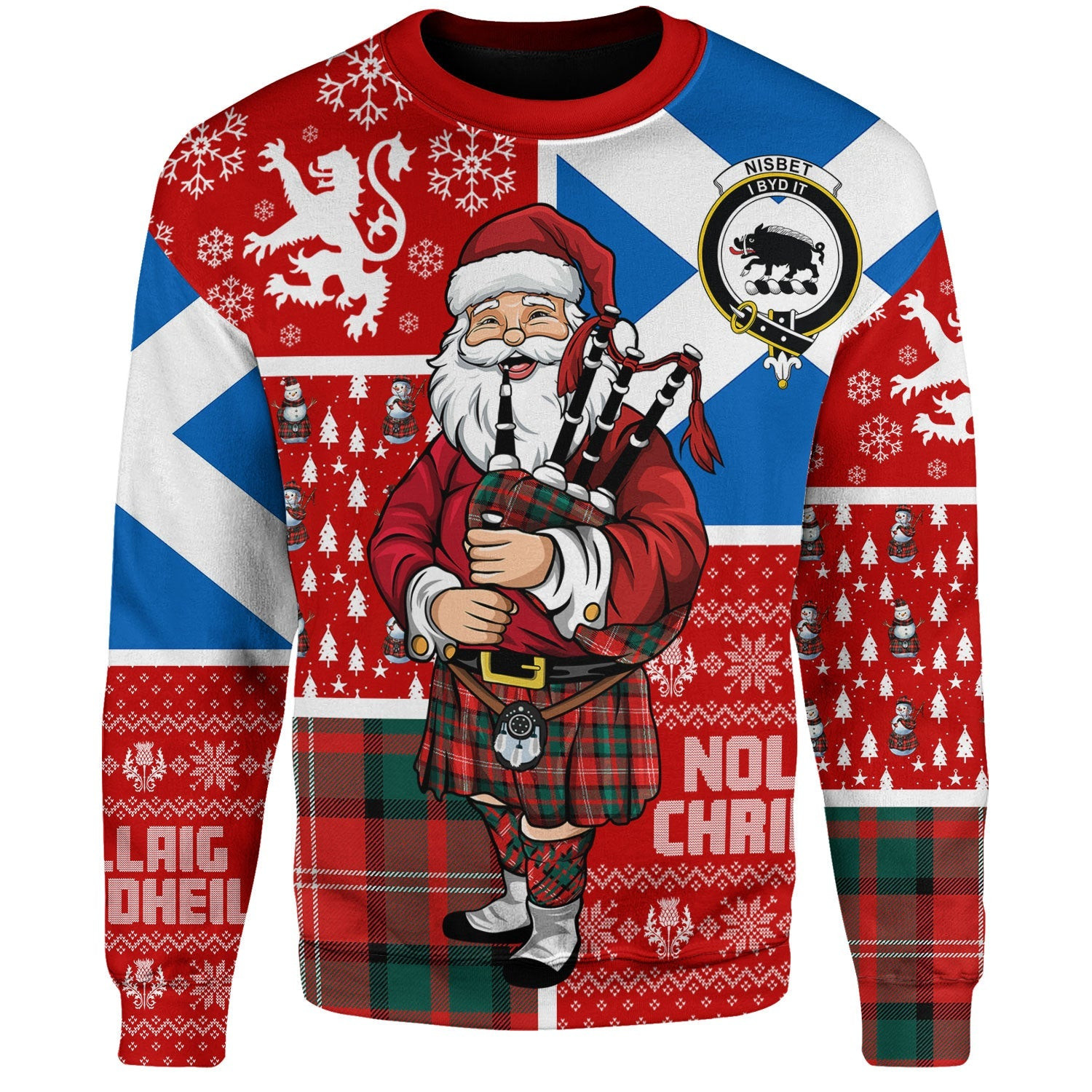 ScotsTee Shop Scottish Nisbet (Nisbit) Modern Clan Badge Tartan Ugly Christmas Knitted Sweater Scotland Christmas Santa