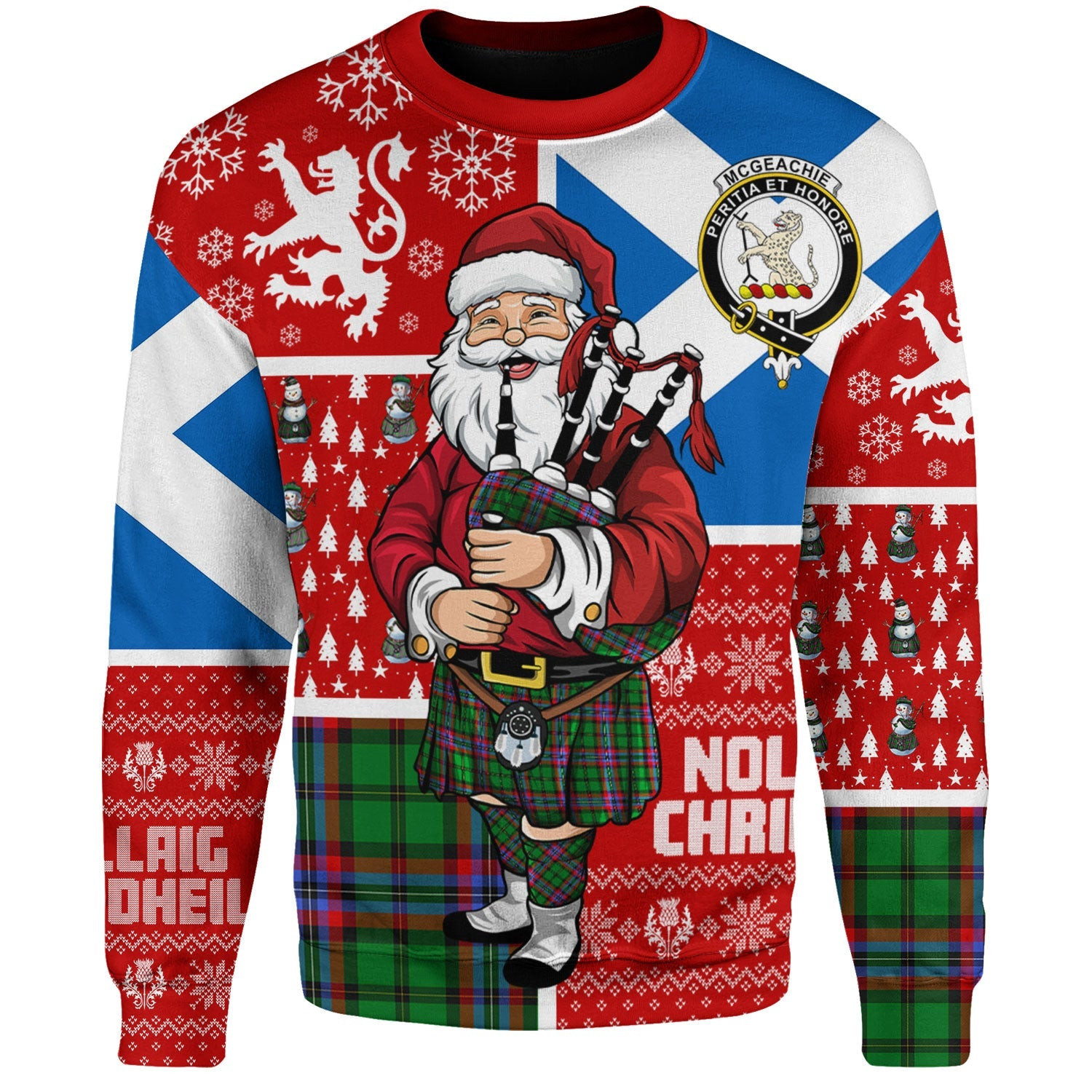 ScotsTee Shop Scottish McGeachie Clan Badge Tartan Ugly Christmas Knitted Sweater Scotland Christmas Santa