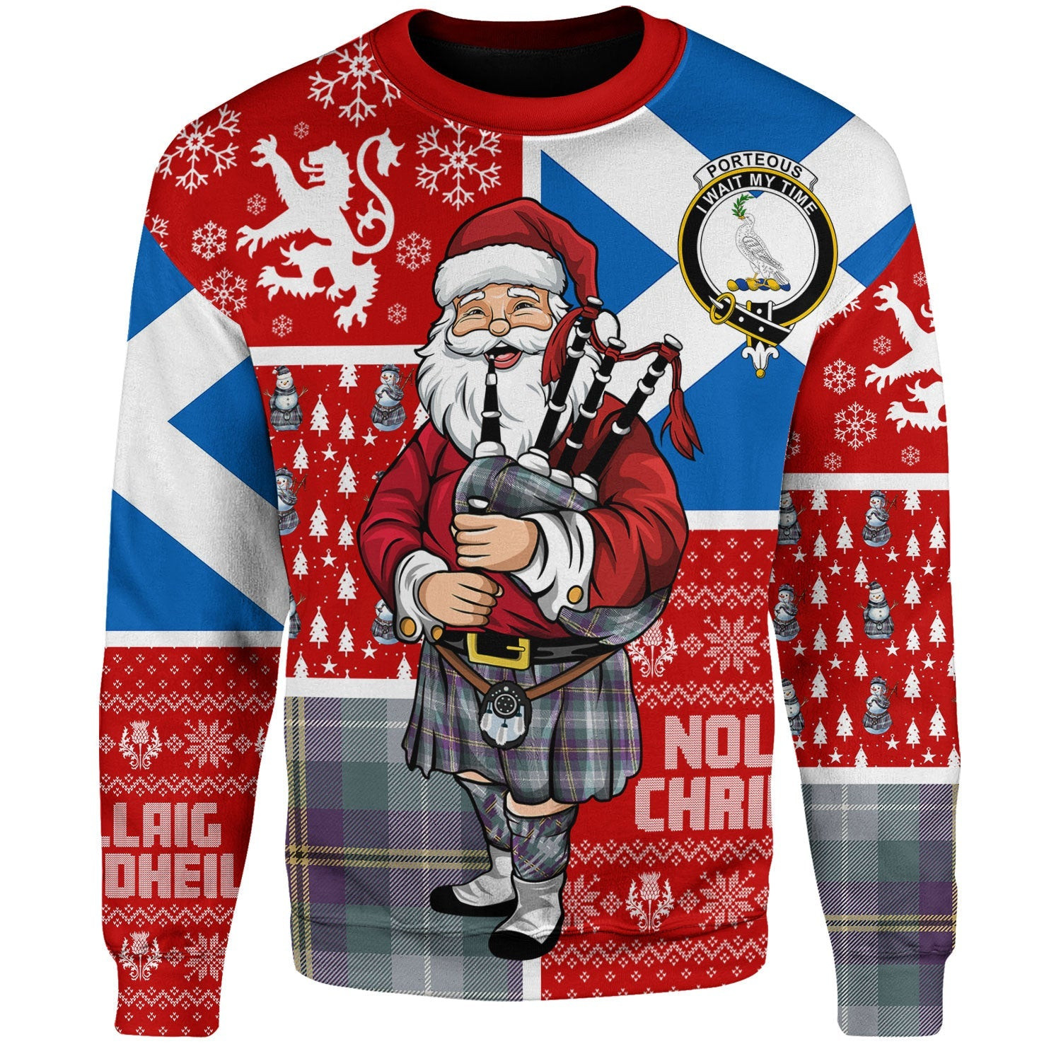 ScotsTee Shop Scottish Porteous Weathered Clan Badge Tartan Ugly Christmas Knitted Sweater Scotland Christmas Santa