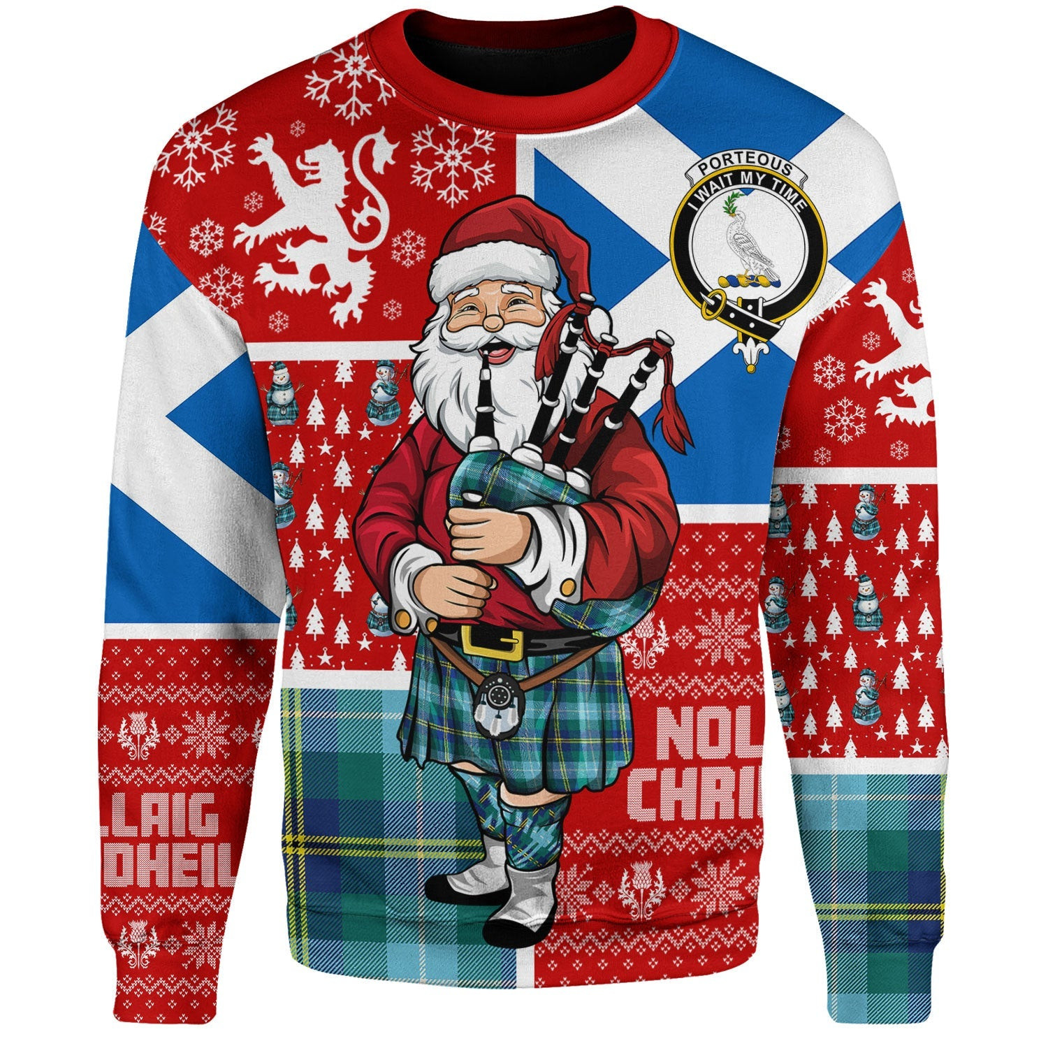 ScotsTee Shop Scottish Porteous Modern Clan Badge Tartan Ugly Christmas Knitted Sweater Scotland Christmas Santa