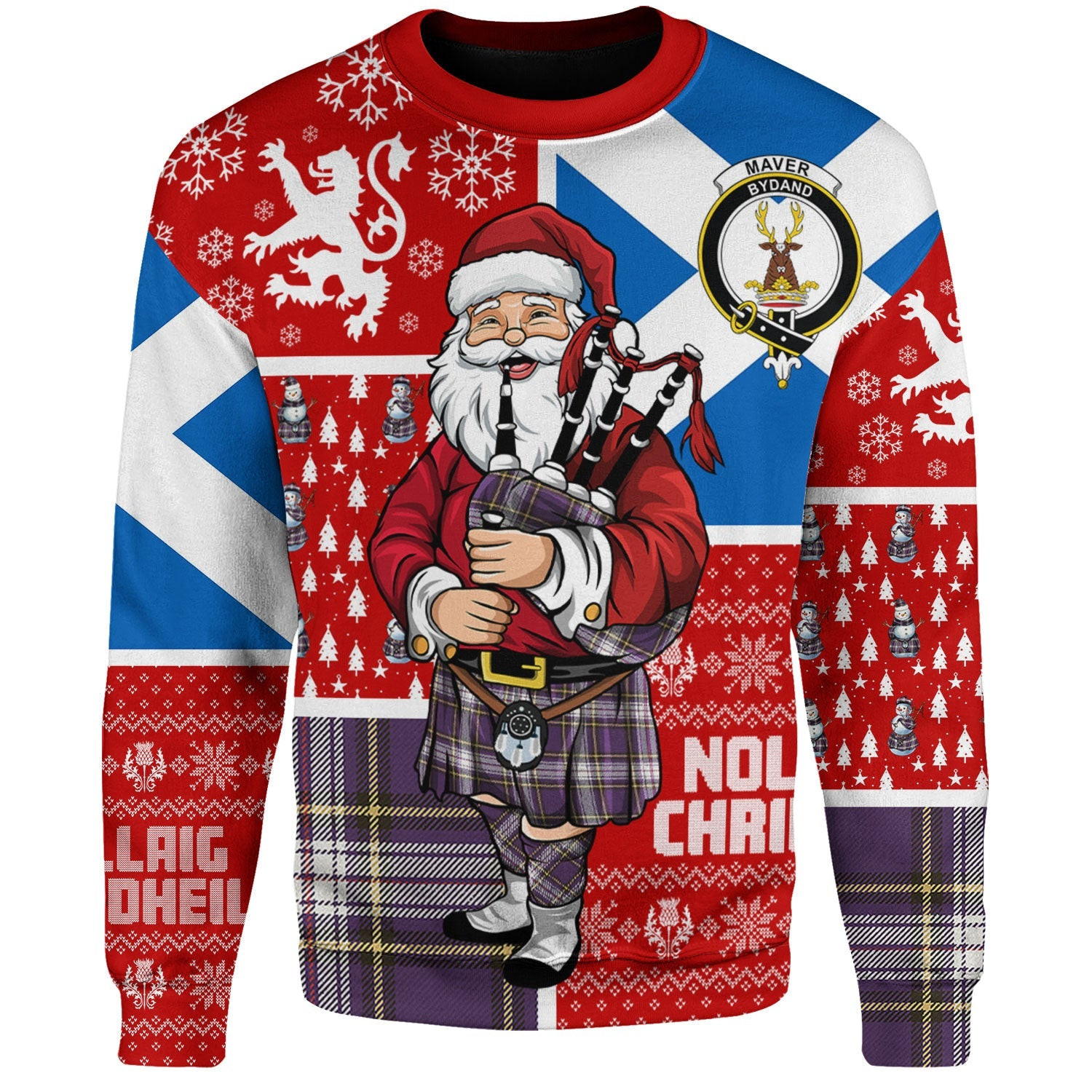 ScotsTee Shop Scottish Maver Dress Weathered Clan Badge Tartan Ugly Christmas Knitted Sweater Scotland Christmas Santa