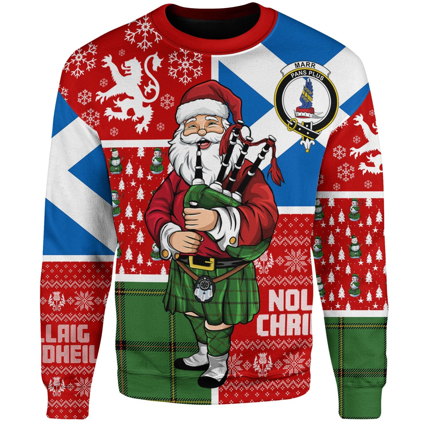 ScotsTee Shop Scottish Marr Ancient Clan Badge Tartan Ugly Christmas Knitted Sweater Scotland Christmas Santa