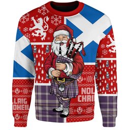 ScotsTee Shop Scottish Ochterlony (Auchterlony) Weathered Clan Badge Tartan Ugly Christmas Knitted Sweater Scotland Christmas Santa