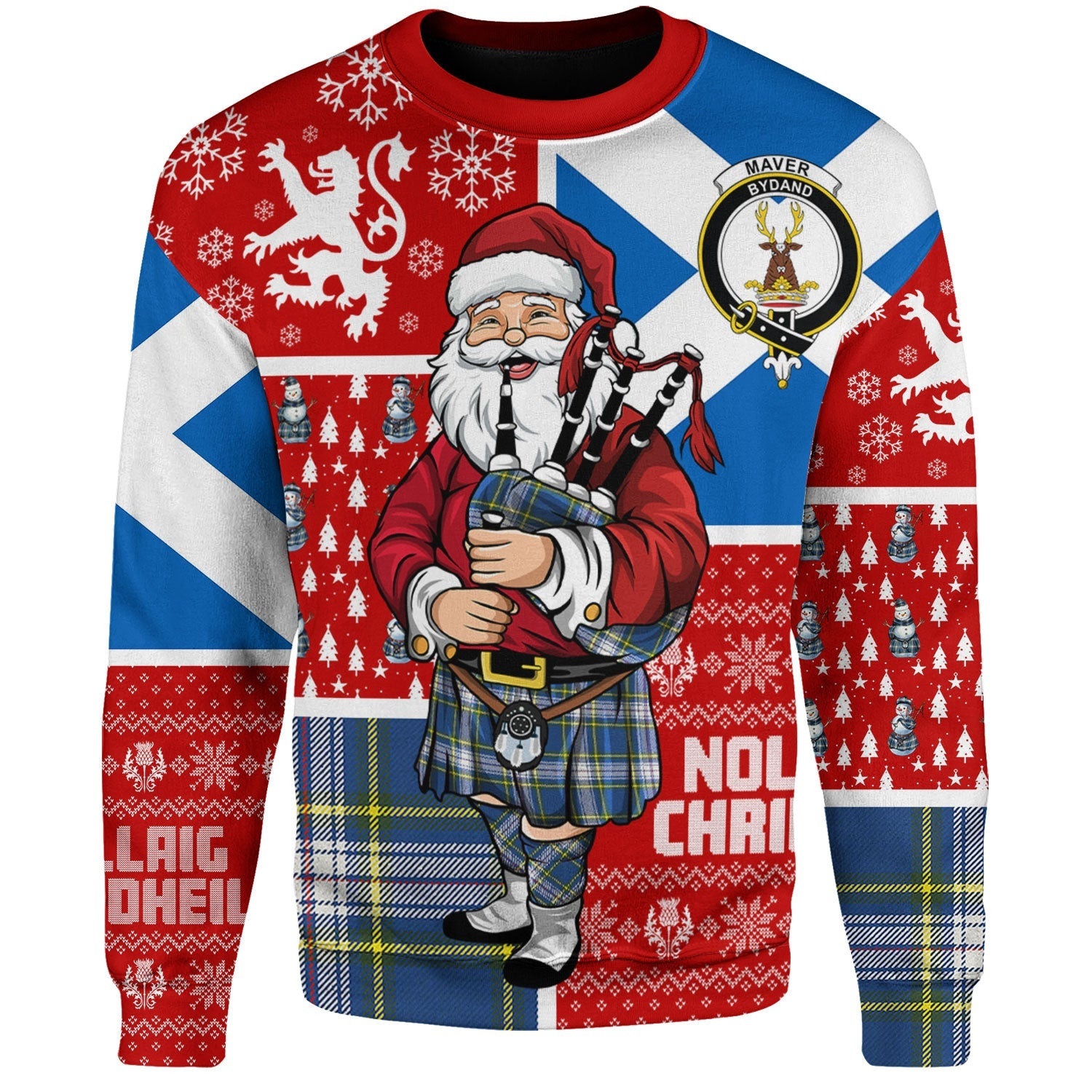 ScotsTee Shop Scottish Maver Dress Modern Clan Badge Tartan Ugly Christmas Knitted Sweater Scotland Christmas Santa