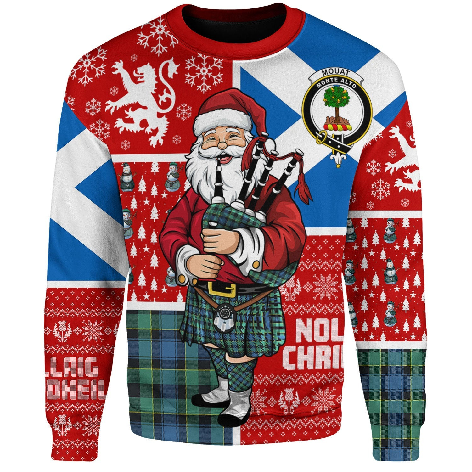ScotsTee Shop Scottish Mouat Clan Badge Tartan Ugly Christmas Knitted Sweater Scotland Christmas Santa