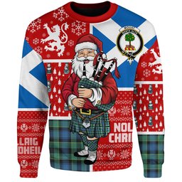 ScotsTee Shop Scottish Mouat Clan Badge Tartan Ugly Christmas Knitted Sweater Scotland Christmas Santa