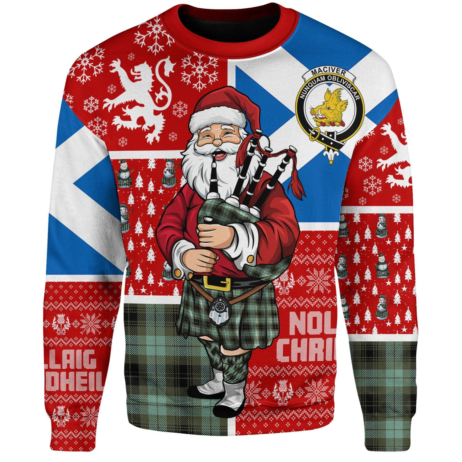 ScotsTee Shop Scottish MacIver Ancient Clan Badge Tartan Ugly Christmas Knitted Sweater Scotland Christmas Santa