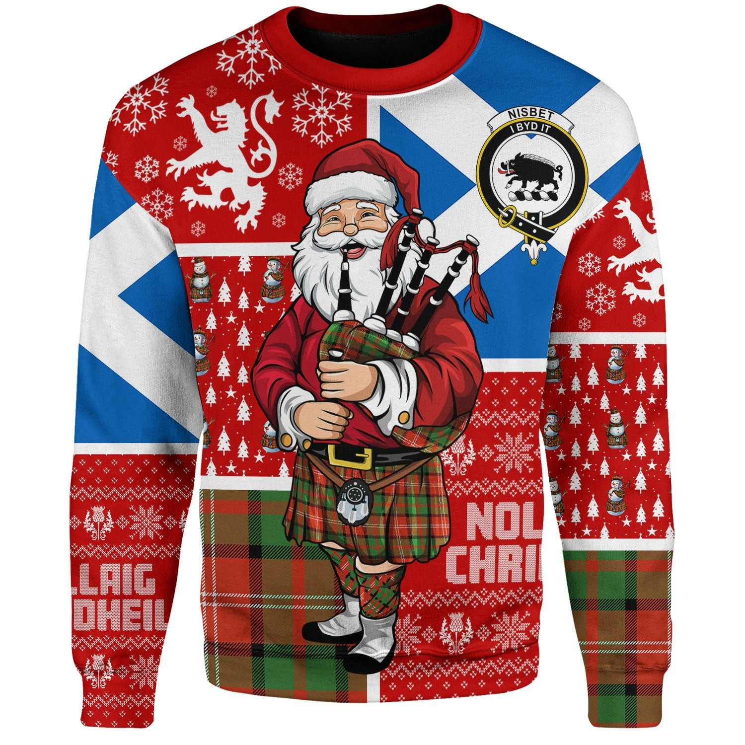 ScotsTee Shop Scottish Nisbet (Nisbit) Ancient Clan Badge Tartan Ugly Christmas Knitted Sweater Scotland Christmas Santa