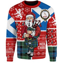 ScotsTee Shop Scottish Syme Ancient Clan Badge Tartan Ugly Christmas Knitted Sweater Scotland Christmas Santa
