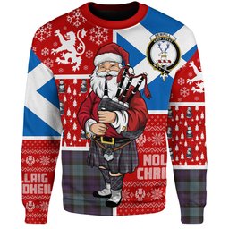 ScotsTee Shop Scottish Sempill (Semple) Weathered Clan Badge Tartan Ugly Christmas Knitted Sweater Scotland Christmas Santa