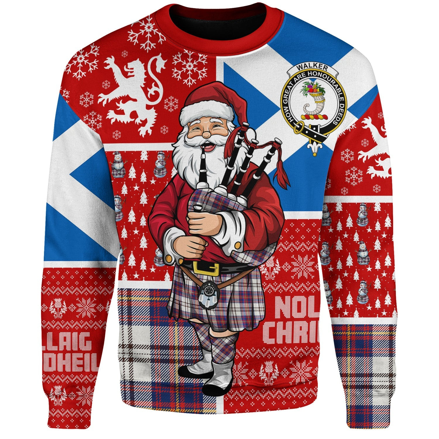 ScotsTee Shop Scottish Walker Dress Modern Clan Badge Tartan Ugly Christmas Knitted Sweater Scotland Christmas Santa
