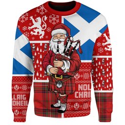 ScotsTee Shop Scottish Stewart of Rothesay Modern Clan Badge Tartan Ugly Christmas Knitted Sweater Scotland Christmas Santa