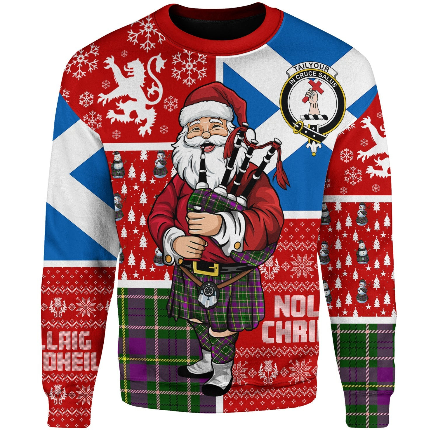 ScotsTee Shop Scottish Tailyour Clan Badge Tartan Ugly Christmas Knitted Sweater Scotland Christmas Santa