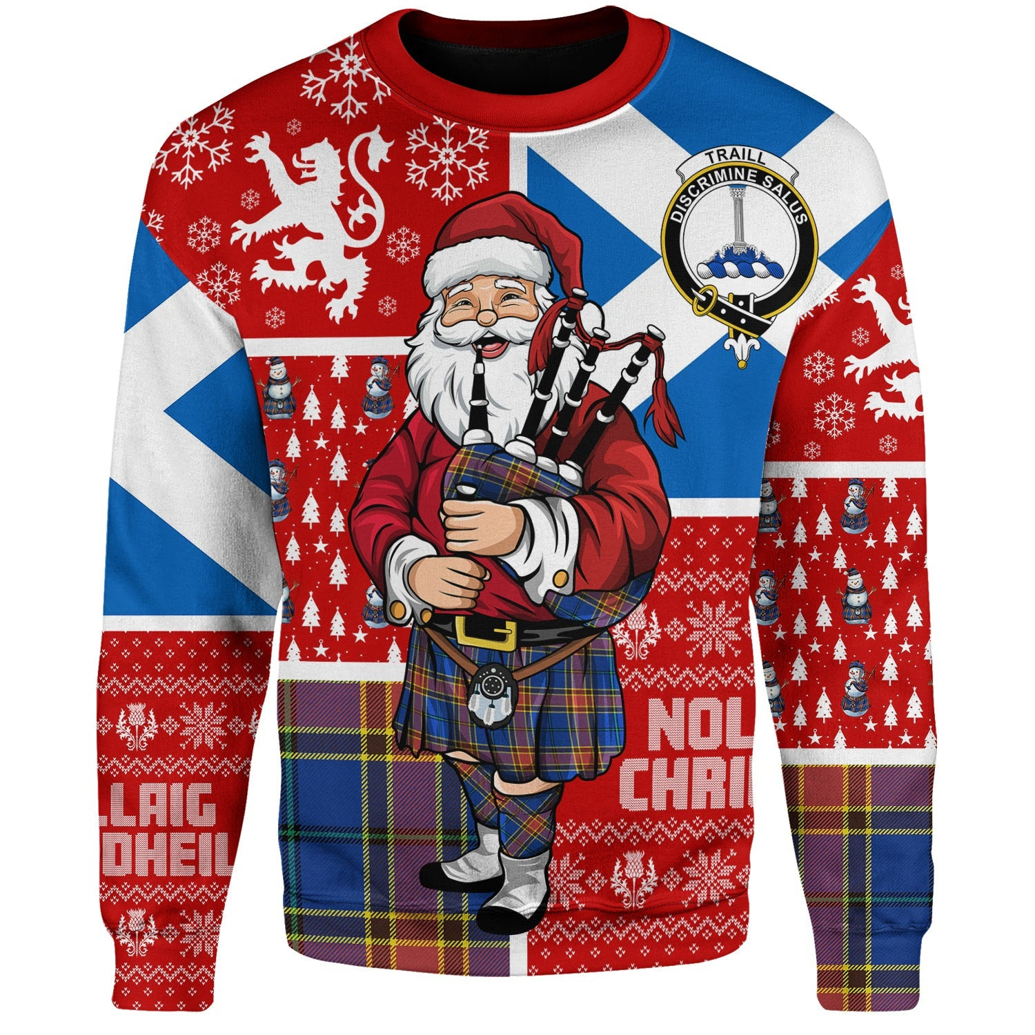 ScotsTee Shop Scottish Traill (Trayle) Modern Clan Badge Tartan Ugly Christmas Knitted Sweater Scotland Christmas Santa