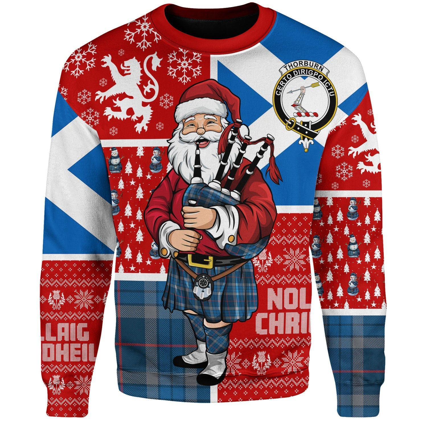 ScotsTee Shop Scottish Thorburn (Thurburn) Modern Clan Badge Tartan Ugly Christmas Knitted Sweater Scotland Christmas Santa