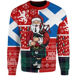 ScotsTee Shop Scottish Semple Modern Clan Badge Tartan Ugly Christmas Knitted Sweater Scotland Christmas Santa