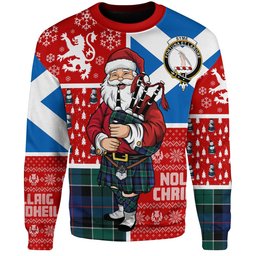ScotsTee Shop Scottish Syme Modern Clan Badge Tartan Ugly Christmas Knitted Sweater Scotland Christmas Santa