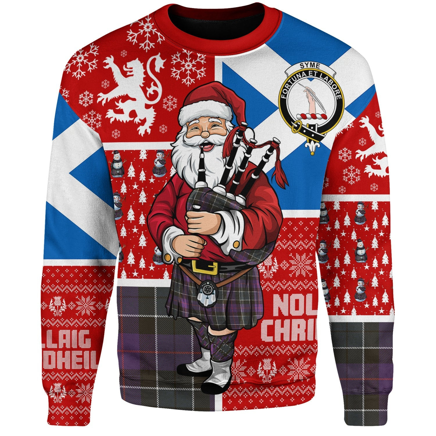 ScotsTee Shop Scottish Syme Weathered Clan Badge Tartan Ugly Christmas Knitted Sweater Scotland Christmas Santa