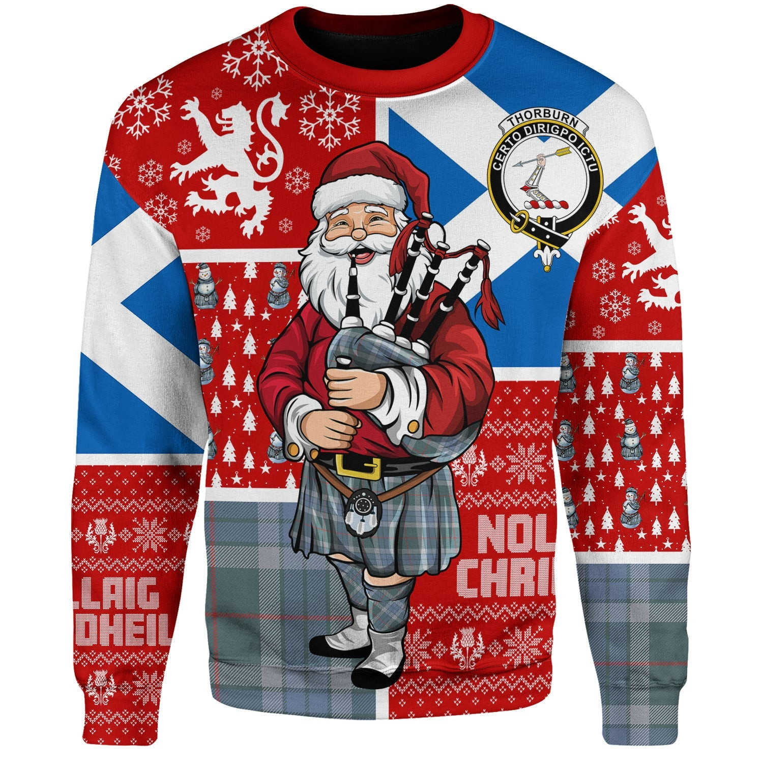 ScotsTee Shop Scottish Thorburn (Thurburn) Weathered Clan Badge Tartan Ugly Christmas Knitted Sweater Scotland Christmas Santa