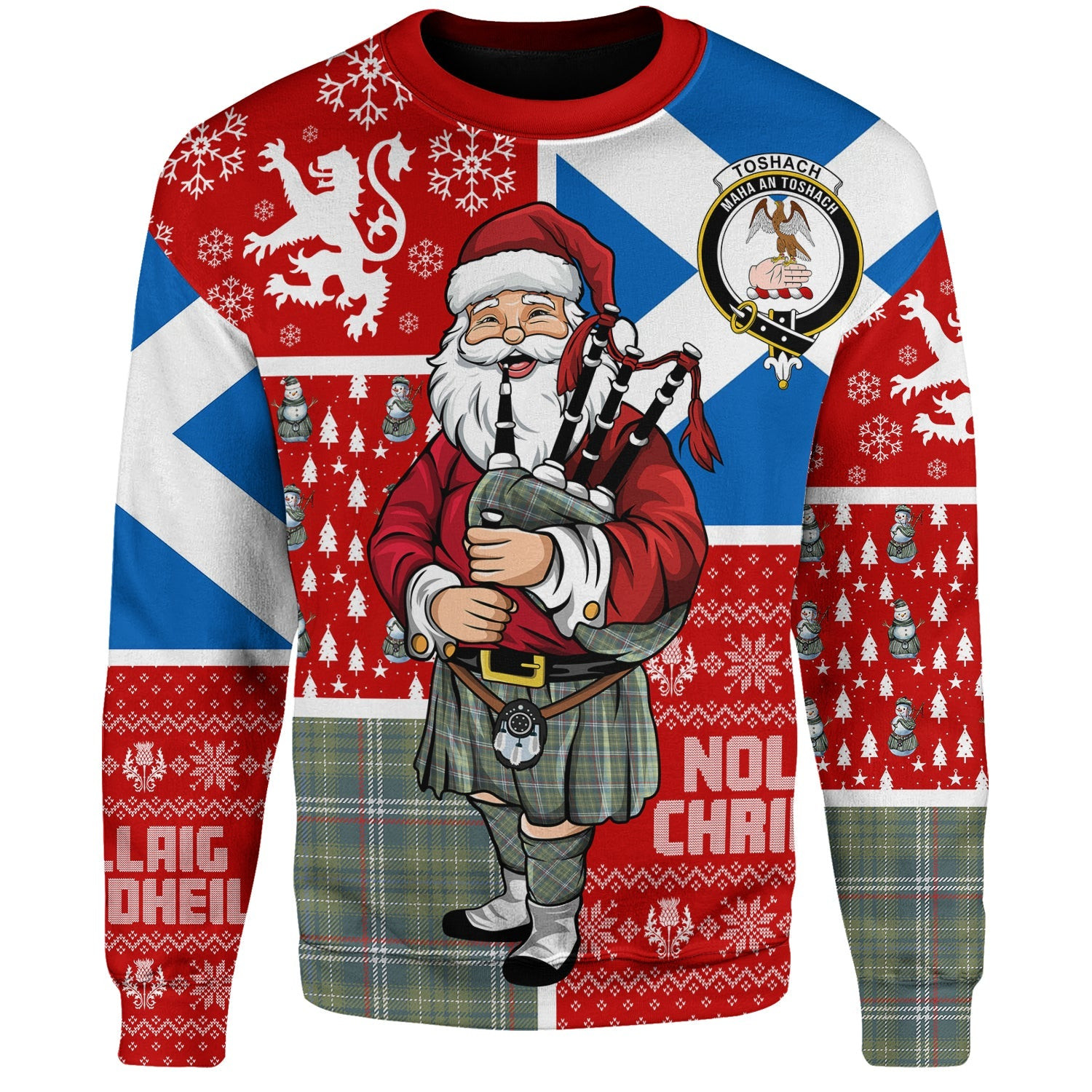 ScotsTee Shop Scottish Toshach Weathered Clan Badge Tartan Ugly Christmas Knitted Sweater Scotland Christmas Santa